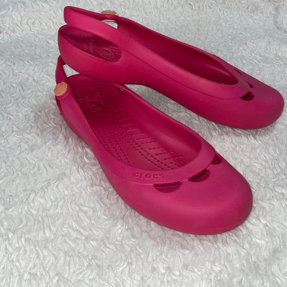 Crocs Jayna Ballet Flats Womens Size 8 Bright Pink Raspberry Slingback Comfort
